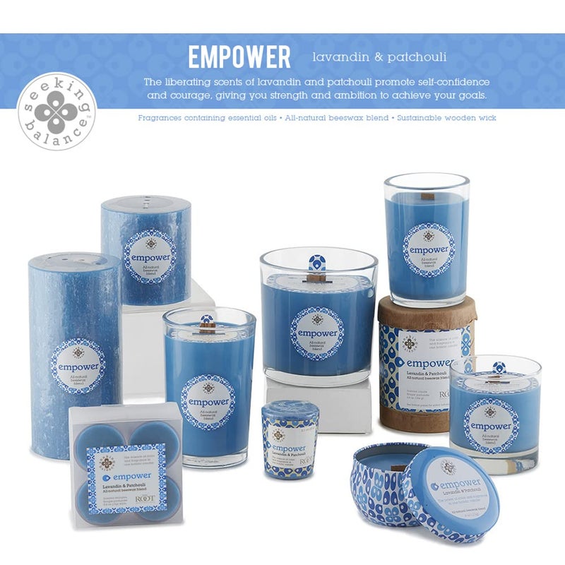 Root Candles شمعة سبا من روت كاندلز لتحقيق التوازن، شمعة خشبية، شموع عطرية، 6.5 أونصة، تمكين: لافندين وبتشولي - Image 2